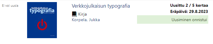 Kuvakaappaus uusitun lainan tiedoista